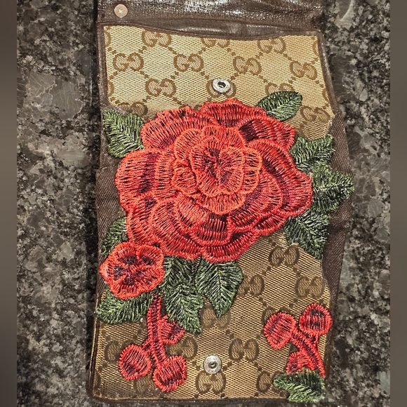 Gucci GG Web Canvas/Leather Trifold Wallet w/Patches & Wristlet Added - Picture 4 of 15